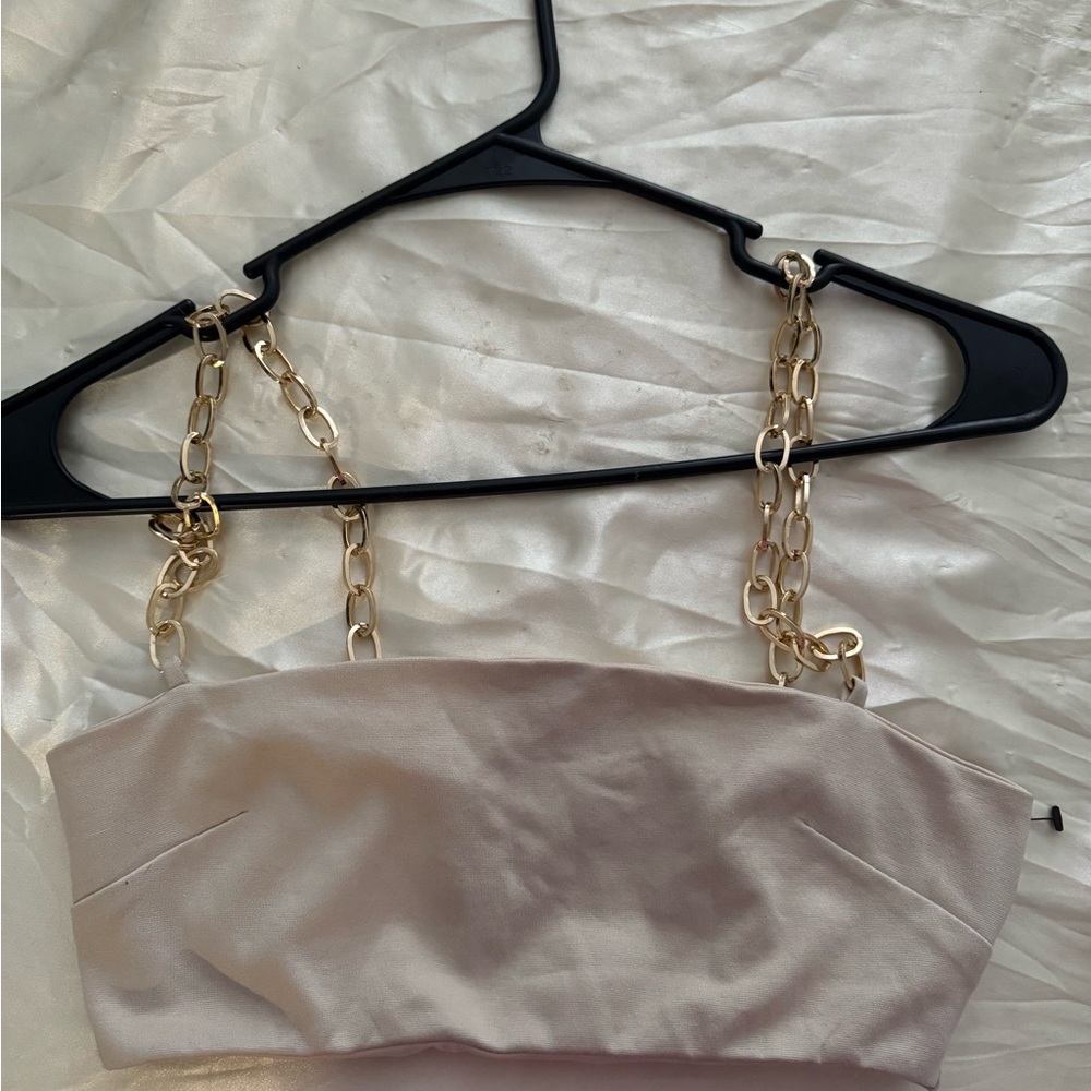 Fashion Nova Beige Top with Gold Chain Detail